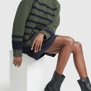 Goop G Label Green and Navy Striped Women's Crew Neck Sweater Miya